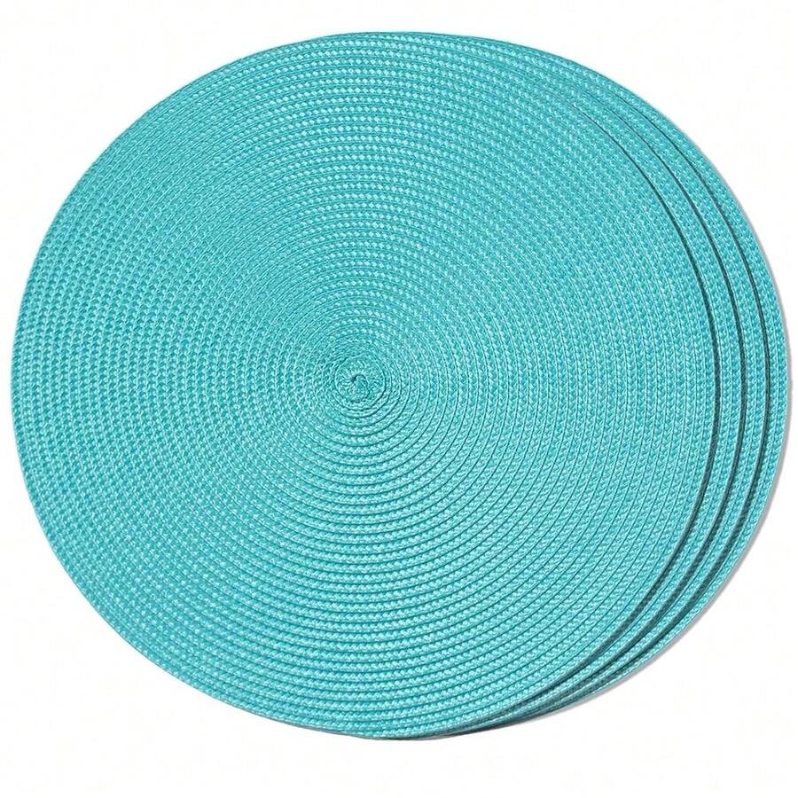 FunWheat Round Braided Placemats Set Of 4 Table Mats For Dining Tables Woven Washable Non-Slip Place Mats 15inch (Turquoise, 4pcs),Turquoise15inchessetof4 - Turquoise15inchessetof4 - View 1