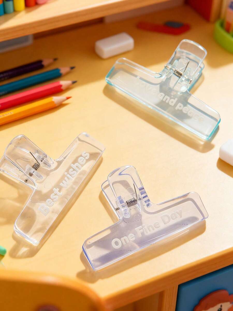 1pc Colorful Transparent Clip, Learning Material Long Tail Clip, Drawing A4 Paper Clip, High-Value Stationery File Folder Student Office Test Paper Clip, Multi-Functional Learning Material Storage Tool - Multicolor - View 1