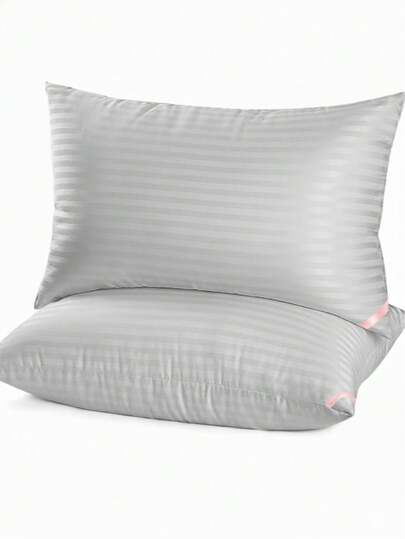 Ensemble d'oreillers de lit de la collection hôtelière pour le sommeil, 2 paquets 50x70 cm, oreillers pour dormeurs sur le côté et le dos, alternative super douce en duvet synthétique, oreillers garnis de silicone avec rayures satin