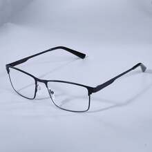 Nuevas gafas de lectura anti luz azul para hombres, cuadradas, de gran tamaño, montura de metal para gafas graduadas +75+125+175+225+275+350+400 - Negro - Ver 3