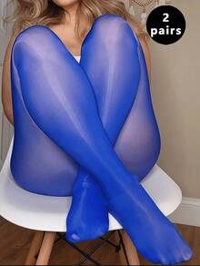 1 Pair Plus Size Women's Glossy Sexy Pantyhose - Blue - View 14