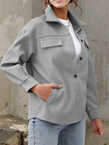 Simple Women's Autumn And Winter Loose Wool Coat - Light Grey - View 2