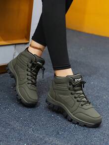 STARNOVO [Eine Größe kleiner wählen]Double Stern High-Top strapazierfähige Wanderschuhe mit dicker Sohle und rutschfester Sohle, Schnürschuhe mit flacher, bequemer Knöchelpassform, neue Herbst/Winter bequeme Damen Große Größen Stiefel Outdoor rutschfeste Wanderschuhe Knöchelstiefel mit weicher Sohle Arbeitsstiefel - Armeegrün - Übersicht 2