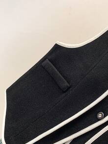 YUXIN Spring/Auto/Winter Retro 2 In 1! Women's Woolen Vest V-Neck Contrast Trim Double Pockets Soft Office Style - Black - View 11