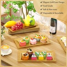 24 Pcs Gold Plastic Serving Tray Platter Set 14 X 7.5 Inches With Elegant Gold Lace Rim Design Ideal For Food Dis Dessert Presentation Fruit Arrangement Cupcake Serving Wedding Tables Party Decorations And Elegant Table Settings - Gold - View 3