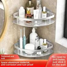 Estantería de esquina para ducha de aluminio de fácil instalación - Resistente a la oxidación, estantería de almacenamiento montada en la pared sin necesidad de perforar para artículos esenciales del baño y la cocina - Multicolor - Ver 4