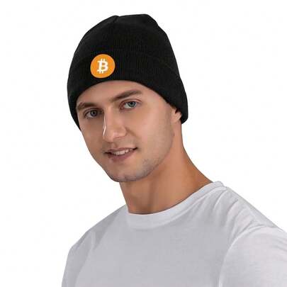 Bitcoin Logo Cryptocurrency Knitted Hat - Unisex Winter Warmth With Iconic Bitcoin Symbol And ₵ Logo, Suitable For Men And Women With Cryptocurrency Design, Casual And Cryptocurrency Activities (Bitcoin Cash, Ethereum Compatible)
