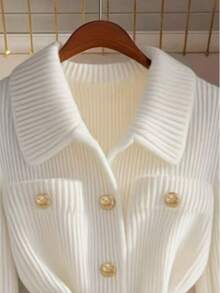 Áo khoác cardigan dệt kim nữ mùa xuân mới thanh lịch, áo len tối giản màu trơn, áo len công sở thời trang có thắt lưng, trang phục đường phố dành cho nữ, thích hợp cho tiệc tùng, dạ hội, đám cưới, áo khoác ngoài màu trắng. - trắng - Xem 4