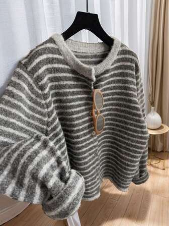 JIANHU Striped Knit Cardigan For Women – Cozy Loose Sweater Cardigan, Christmas New Year Holiday