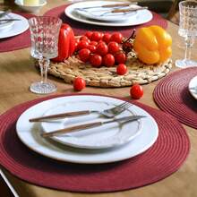 FunWheat Round Braided Placemats Set Of 4 Table Mats For Dining Tables Woven Washable Non-Slip Place Mats 15 Inch(Wine,4pcs),Wine15inchessetof4 - Wine15inchessetof4 - View 5