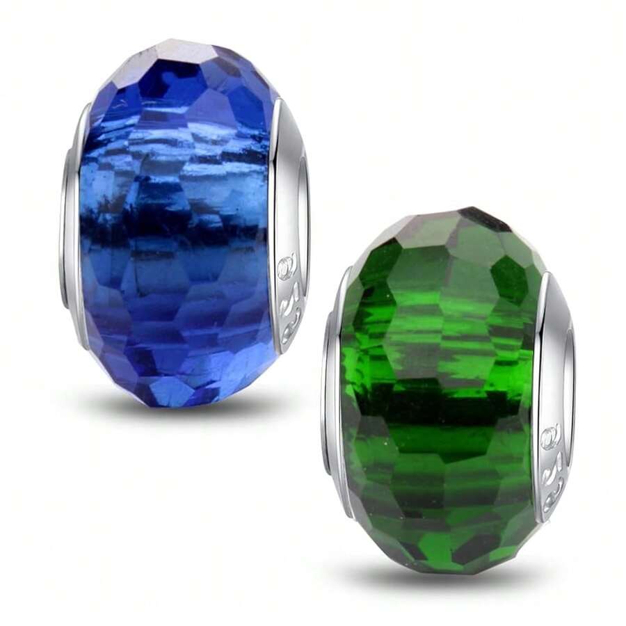 MICOO 925 Sterling Silver Charms For Bracelets,Fashion DIY Dangle Pendants Beads Simulated Birthstone Charms,Birthday Gifts For Women,2BlueAndGreenCharms - 2個藍綠飾品 - 查看 1