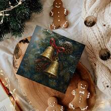 1pc Vintage Christmas Bells Wooden Box Sign, Vintage Christmas Decor, Rustic Winter Xmas Pinecones Holiday Wood Block Box Sign For Home Bedroom Office Desk Shelf Tabletop Wall Decor, 5*5 Inches/12.7*12.7cm - White - View 6