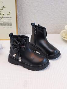 1 Pair Girls Fashion Comfortable Children Boots, Girls Bow Soft Bottom Non-Slip Stylish Princess Short Boots, Infant Boots, Toddler Lightweight Cozy Boots, Classic Boots For Christmas, Lovely Girls Ankle Boots Suitable For All Seasons Outdoor Christmas