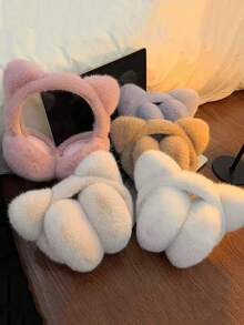 1 szt. Uroczy koci polarowy ocieplacz na uszy, składane, zimowe, ciepłe nauszniki, jednokolorowe pluszowe nauszniki, ochrona przed zimnem podczas jazdy na rowerze, nauszniki chroniące przed zimnem do uprawiania sportów na świeżym powietrzu, dla studentów, jako prezent dla mężczyzn i kobiet na jesień, zimowe akcesoria do nauszników - A - Zobacz 1