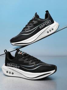 Jifffly 大码男士轻便透气网面缓震休闲运动鞋，碳板跑步鞋 - 黑色 - 查看 3