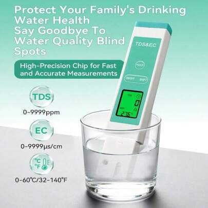 [New ABS Water Quality Test Pen, Titanium Alloy Probe, Precise ! Measures TDS, EC, Temperature, Powered By 2 AAA Batteries, Ready To Use]