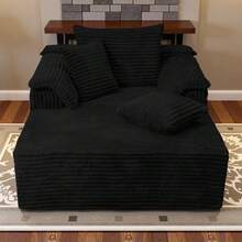 48.4" Oversized Cloud Chaise Lounge Chair For Adults, Plush Corduroy Sofa Bed With 3 Throw Pillows & Armrests, Multi-Functional Lounger Sleeper For Living Room, Bedroom & Apartment, No Assembly Required - màu đen - Xem 1