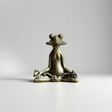1pc Vintage Brass Meditation Zen Buddhist Frog Statue Trinket Copper Animal Sculpture Incense Burner Home Desk Decoration Tea Pet Best Gifts Birthday - Multicolor - View 2