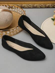 女士春秋新款加大码35-45码黑色尖头平底鞋，休闲、工作、驾驶皆宜，轻便、低鞋面、舒适、百搭、修身、软底乐福鞋 - 黑色 - 查看 6