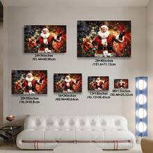 1 pieza de póster impreso en lienzo de Navidad, Feliz Navidad, Santa Claus y saludo, decoración de arte mural perfecta para él y su regalo - Enmarcado - transparente - Ver 3