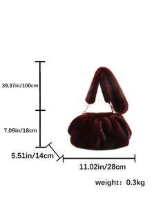 2025新款毛绒女士单肩包，秋冬新款蓬松斜挎包，褶皱云朵手拿包，休闲蓬松云朵手提包，优雅纯色包包，时尚单肩包，适合女士日常使用 - 酒紅色 - 查看 3