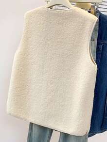 YUXIN Fashionable Women's Must-Have For Autumn & Winter! Soft Fleece-Like Lamb Wool Sleeveless Cardigan Vest With Double Pockets, Super Warm & Versatile, Perfect For Daily Wear - Apricot - View 7