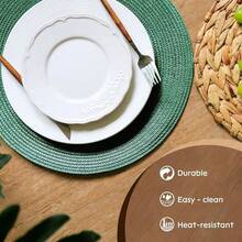 FunWheat Round Braided Placemats Set Of 4 Table Mats For Dining Tables Woven Washable Non-Slip Place Mats 15 Inch(Black Green,4pcs),BlackGreen15inchessetof4 - BlackGreen15inchessetof4 - View 4