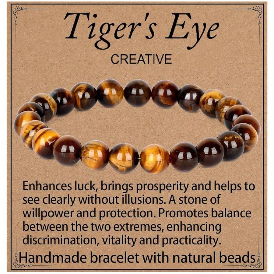LPBeads Handmade Natural Gemstone Stretch Elastic Bracelet Healing Crystal Round Stone Beads Jewelry Gifts For Women Men,8mm,YellowTiger'sEye - 黃虎眼石 - 查看 1