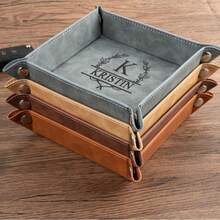 1PC Personalized PU Leather Valet Tray – Custom Engraved Faux Leather Catchall For Men, Best Man Gift, Groomsman Gift, Men's Organizer - Multicolor - View 2