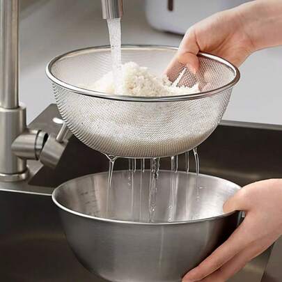 2 Pieces Stainless Steel Drain Basket And Sink Set, Large Fruit Mesh Basket, Sink, Microporous Strainer, Suitable For Washing Vegetables, Fruits And Rice, Dishwasher , Perfect For Pasta And Berries.