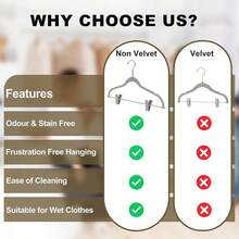 Quality Plastic 20-Pack Non Velvet Non-Flocked Thin Compact Coat Hangers With Metal Clips For Skirts Pants Blouses 360 Swivel Hook (Gray, 20),Gray - 灰色的 - 查看 4