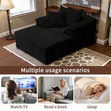 48.4" Oversized Cloud Chaise Lounge Chair For Adults, Plush Corduroy Sofa Bed With 3 Throw Pillows & Armrests, Multi-Functional Lounger Sleeper For Living Room, Bedroom & Apartment, No Assembly Required - màu đen - Xem 4