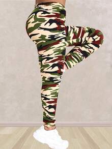 Plus Size Women's Apricot Leggings, Casual & Fashionable For Outdoor Sports & Fitness, Soft, Stretchy, Skinny Pants For Home, Squats, Push-Ups, Yoga - Apricot - View 4