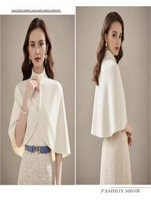 1件优雅秋冬新娘披肩/时尚羊毛混纺女士经典斗篷开衫/小披肩，高品质设计翻领女士斗篷外套/女士披肩，浪漫婚礼派对礼服外套，适合节日派对、盛会和日常穿着。 - 毛呢白色 - 查看 4