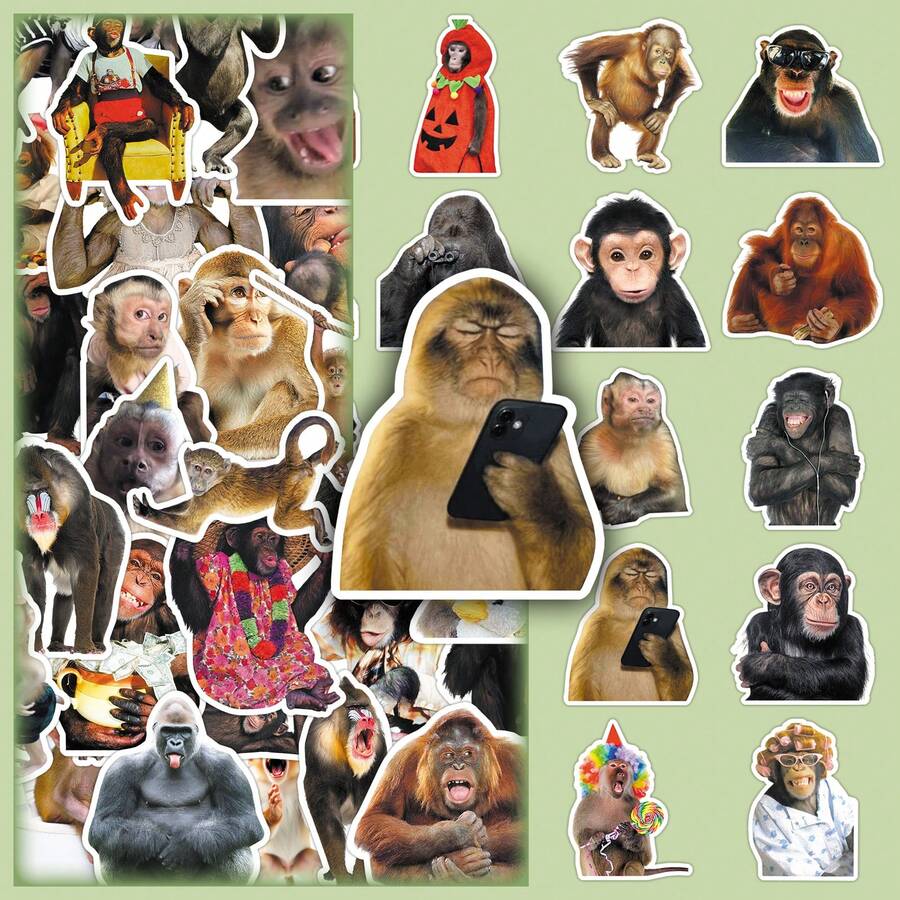 50pcs Crazy Monkey Cartoon Sticker Pack, Creative Decorative Stickers For Notebook, Milk Tea Cup