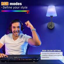 2盏无线壁灯，带可充电可调光LED灯和遥控器 - 无线即插即用，现代半嵌入式金属壁灯，适用于卧室、客厅、走廊（无需布线） - 含电池 - 多色 - 查看 5