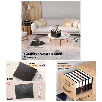 Capacity Plastic Hanging File Folders, 12 Pack Reinforced Hang Folders Letter Size, Accordian Pocket, Heavy Duty 2 Inch Expansion, Hard Hanging Folder Organizer Office Home, Black