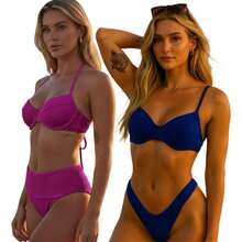 Set Of 2 Retro Beachwear Bikinis/Hot Pants - Super - BIC BLUE / FUSCIA - View 6