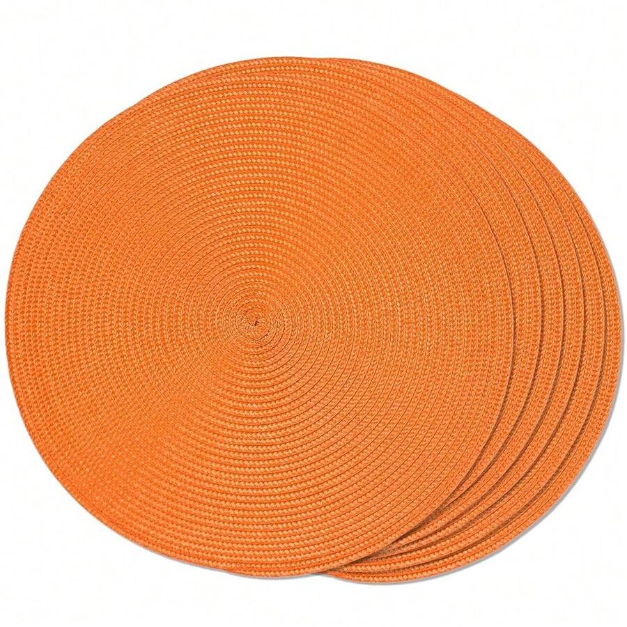 FunWheat Round Braided Placemats Set Of 6 Table Mats For Dining Tables Woven Washable Non-Slip Place Mats 15 Inch(Orange, 6pcs),Orange15inchessetof6 - Orange15inchessetof6 - View 1