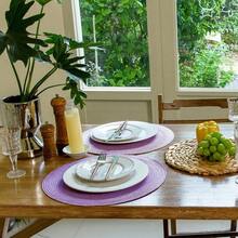 FunWheat Round Braided Placemats Set Of 8 Table Mats For Dining Tables Woven Washable Non-Slip Place Mats 15 Inch(Lavender Purple,8pcs),LilacPurple15inchessetof8 - Ungu Lilac15 inci set isi 8 - View 6
