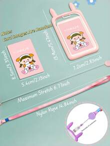 1PC ID Badge Holder And Luggage Tags, Vertical Card Case Protector, Waterproof Clear Hard Plastic, Cute Cartoon Animal Rabbit Ear Shape Design, With Adjustable Neck Lanyard And Buckle Strap, For Students Teachers Travel Enthusiasts, School Office Vacation Essentials,Christmas Gift - 粉色 - 查看 4