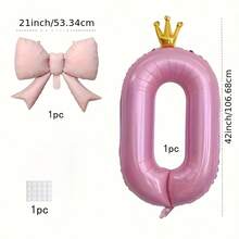 2个100厘米大号粉色数字铝箔气球，饰有24英寸粉色蝴蝶结，适用于生日派对、户外活动、周年纪念、节日、宴会庆典、墙面装饰、圣诞节、新年及其他场合。 - 粉色 - 查看 12