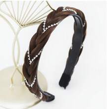 Headband 4 Strands Synthetic Hair Plaited Headband Braid Braided With Teeth Hair Band Beauty Accessory Stretch Braid Headbands Hairpiece For Women (Brown, Width 0.8 Inch),Brown - 棕色 - 查看 7