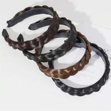 Headband 3 Strands Synthetic Hair Plaited Headband Braid Braided With Teeth Hair Band Beauty Accessory Stretch Braid Headbands Hairpiece For Women (Black Brown-3 Strands),Blackbrown-3Strands - 黑棕色-3股 - 查看 3
