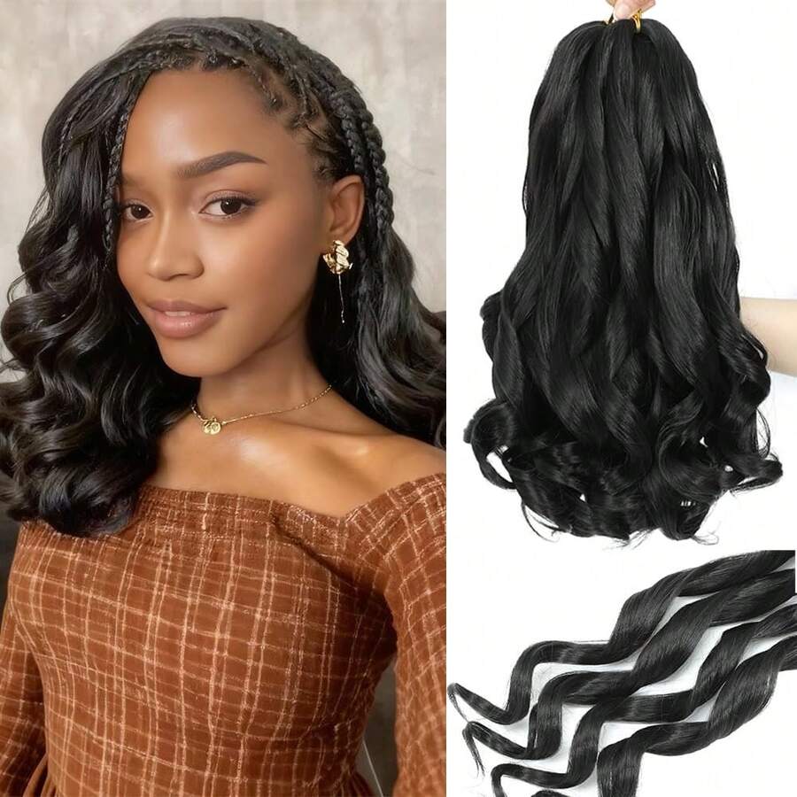 French Curl Braiding Hair, 12 Inch Curly Braiding Hair 8 Packs Bouncy French Curl Crochet Braids For Pre Stretched Loose Wavy Extensions (1B, 12Inch),1B - 1B - 查看 1