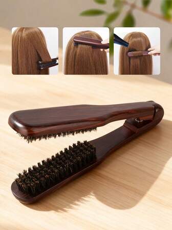 1 件实木直发梳，耐热，适合女性头发造型和护理，V 形直发梳，专业沙龙级耐高温发梳。