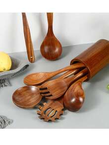 1pc Minimalist Multi-Functional Wooden Cooking Spoon, Practical Household Kitchen Tool
