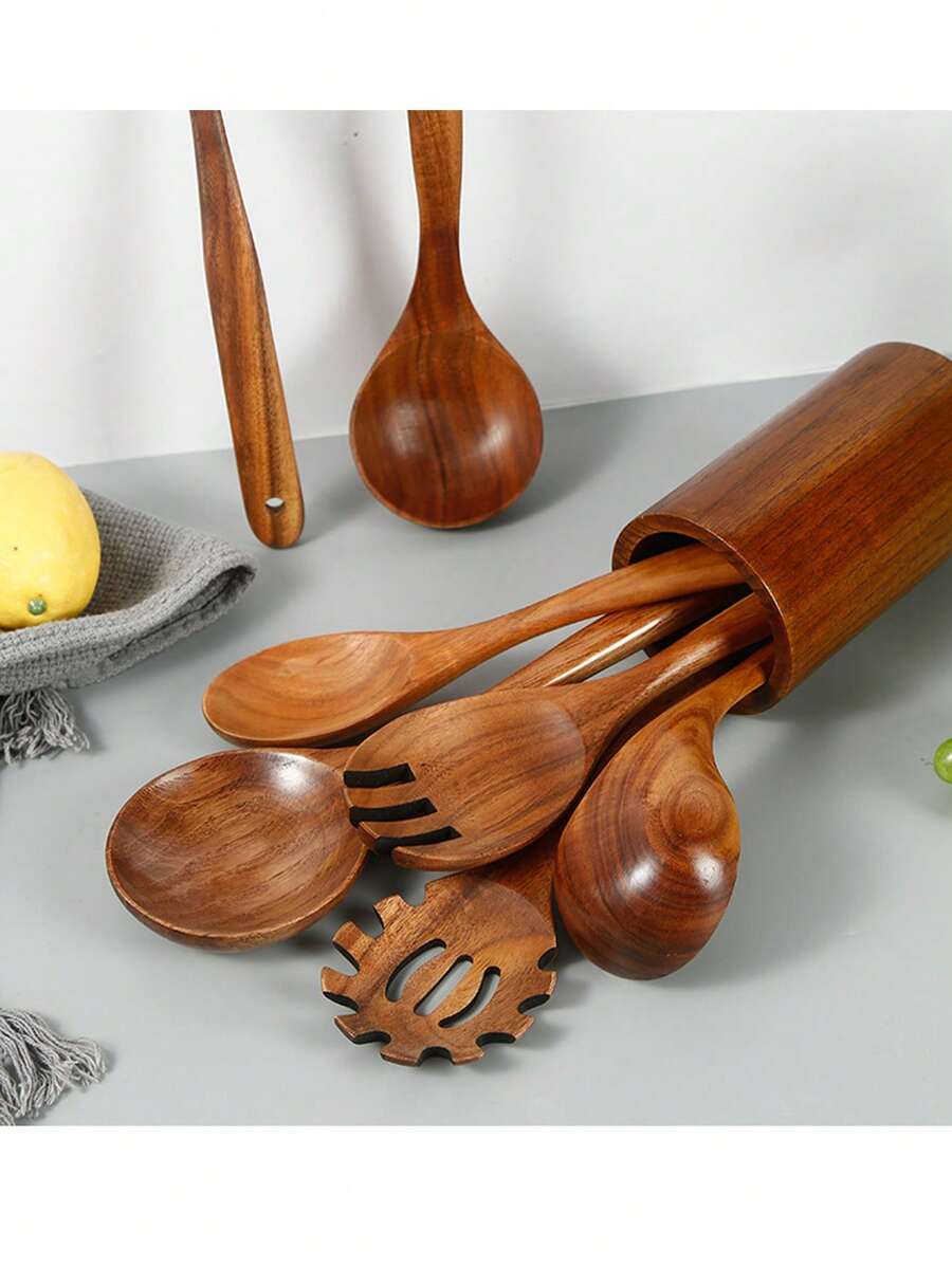 1pc Minimalist Multi-Functional Wooden Cooking Spoon, Practical Household Kitchen Tool