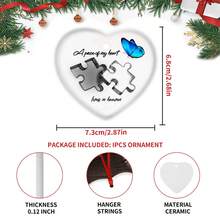1 Piece White Ceramic Memorial Ornament - Puzzle Heart Shape With Black Interlocking Pieces And Blue Butterfly, "A Piece Of My Heart Is In Heaven" Memorial Gift, Suitable For Loss Of Loved Ones, Christmas Tree Or Window Hanging Decoration - 3*2.7英寸 - 查看 6