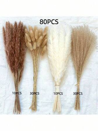 25/38/50/80/100/110pcs Natural Premium Pampas Grass Decor - Dried Rattan Flowers For Home, Wedding, Event & Festive Season Decorations (Christmas, Halloween, Easter, Thanksgiving)